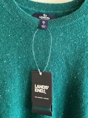 LL Bean women's classic crewneck cashmere sweater in heather green
